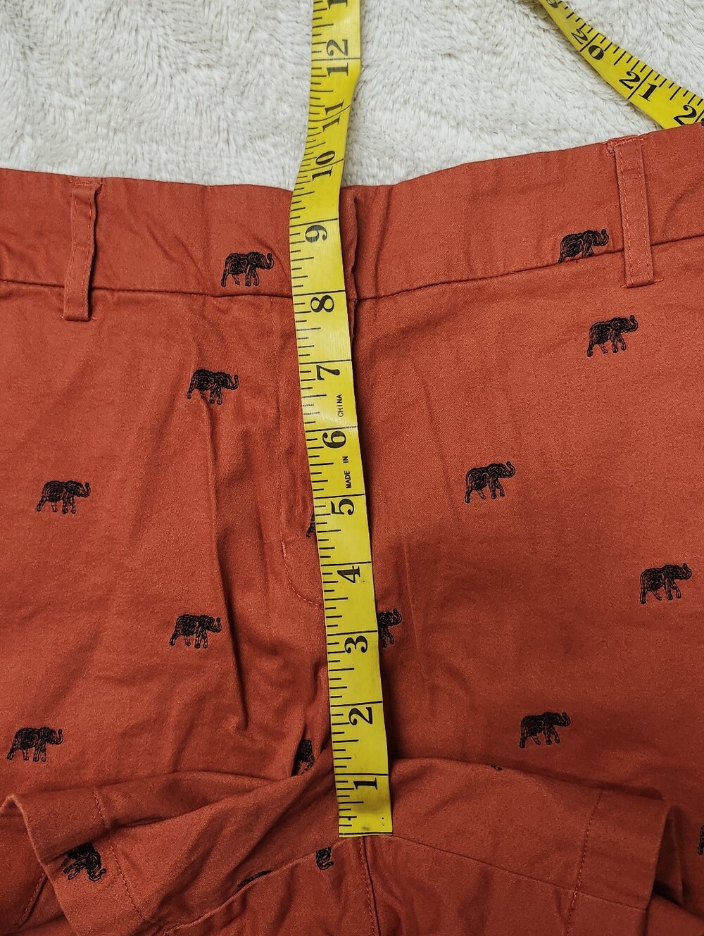 • Cambrige Women's Size 8 Orange Embroidered Elephants Flat Front Chino Shorts - Picture 8 of 9